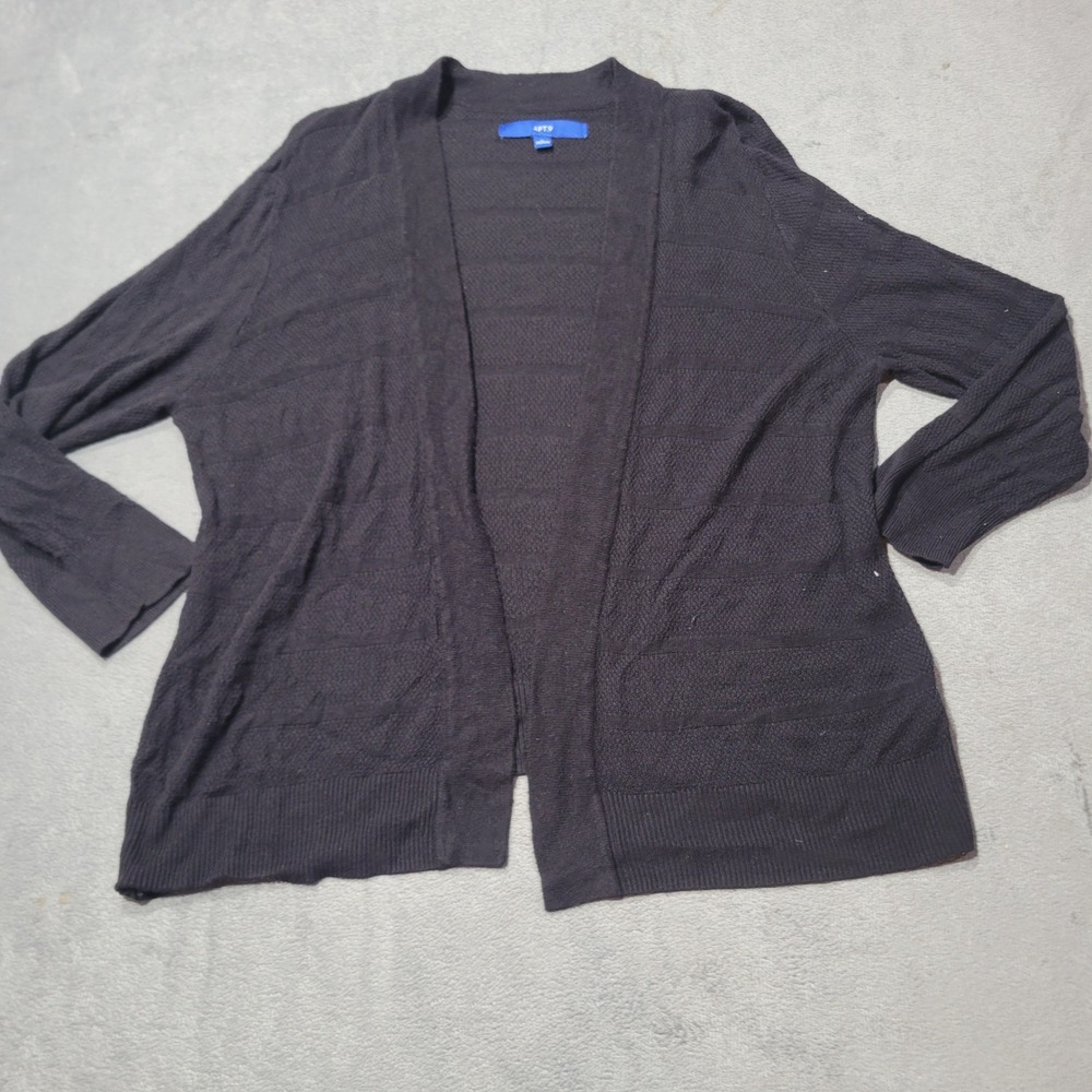 Apt 9 Cardigan Women Large Black Open Front Textured Stripe Lightweight Rayon L